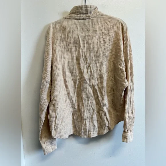 White Fox Beige Gauze Button Down Shirt Oversized Cotton Blouse Size M/L - Picture 2 of 6